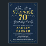 Surprise 70th Birthday Party - Navy Gold Invitation<br><div class="desc">Surprise 70th Birthday Party Invitation.
Simple classy design in navy blue and yellow gold. Features elegant script font. Surprise bday celebration for man or woman. Can be customized into any age!</div>