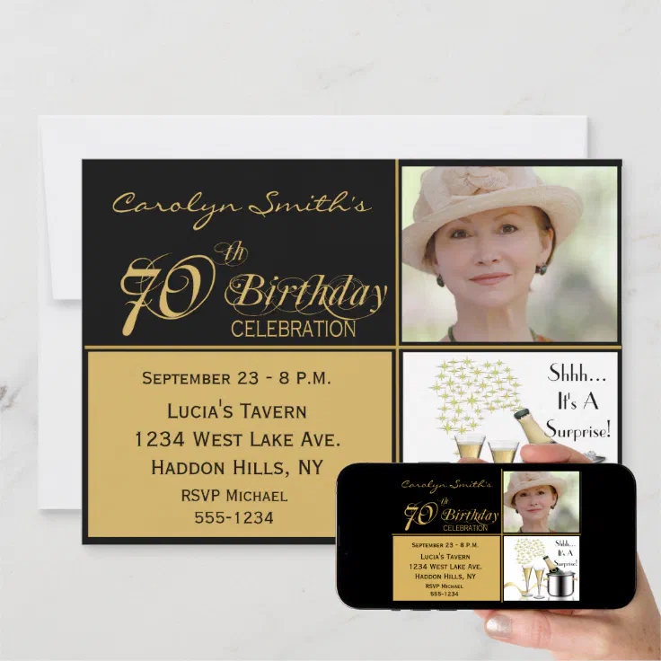 Surprise 70th Birthday Party Photo Invitations | Zazzle