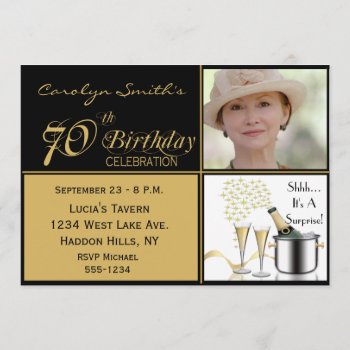 Surprise 70th Birthday Party Photo Invitations by NightSweatsDiva at Zazzle