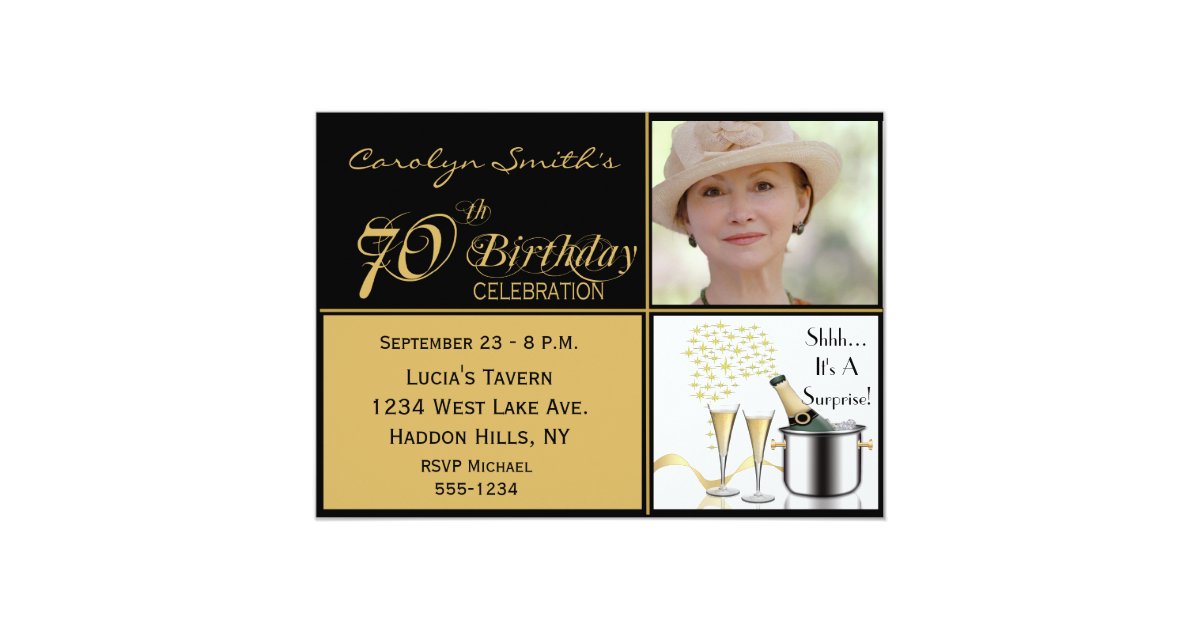 Surprise 70th Birthday Party Photo Invitations | Zazzle