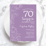 Surprise 70th Birthday Party - Purple Floral Invitation<br><div class="desc">Purple Floral Surprise 70th Birthday Party Invitation. Minimalist modern design featuring botanical accents and typography script font. Simple feminine invite card perfect for a stylish female surprise bday celebration. Can be customized to any age.</div>