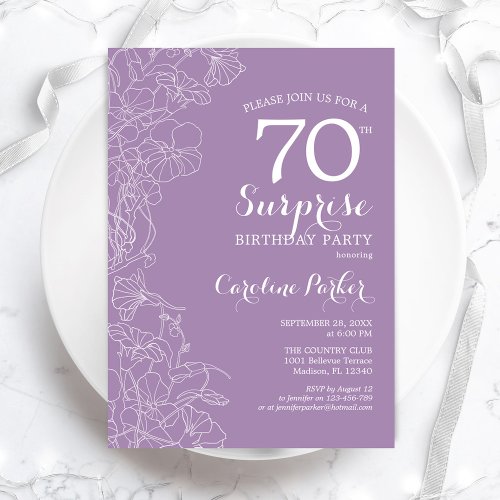 Surprise 70th Birthday Party _ Purple Floral Invitation