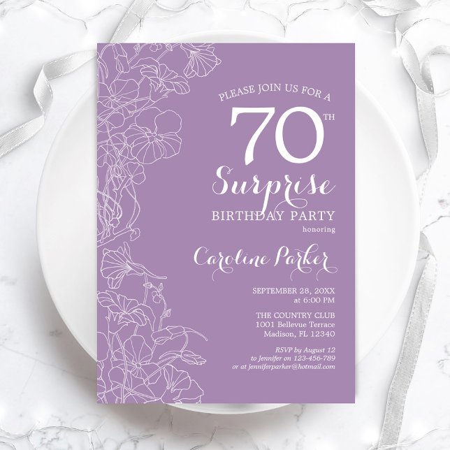 Surprise 70th Birthday Party - Purple Floral Invitation (Creator Uploaded)
