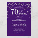 Surprise 70th Birthday Party - Purple Silver Invitation<br><div class="desc">Surprise 70th Birthday Party Invitation.
Elegant design in purple and faux glitter silver. Features script font and diamonds confetti. Cheers to 70 Years! Message me if you need further customization.</div>