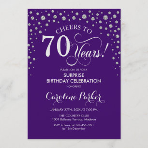 Surprise 70th Birthday Party - Purple Silver Invitation