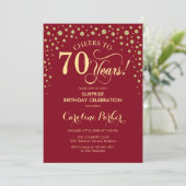Surprise 70th Birthday Party - Red Gold Invitation (Standing Front)