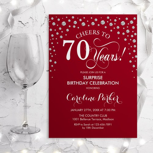 Surprise 70th Birthday Party _ Red Silver Invitation
