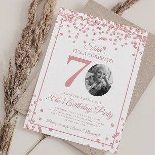 SURPRISE 70th Birthday Party Rose Gold Confetti Invitation