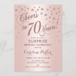 Surprise 70th Birthday Party - Rose Gold Invitation<br><div class="desc">Surprise 70th Birthday Party Invitation
Elegant design with faux glitter rose gold. Features script font and confetti. Cheers to 70 Years! Message me if you need a custom age.</div>