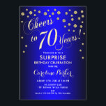 Surprise 70th Birthday Party - Royal Blue Gold Invitation<br><div class="desc">Surprise 70th Birthday Party Invitation
Elegant design in royal blue with faux glitter pattern. Features script font and confetti. Cheers to 70 Years! Message me if you need a custom age.</div>