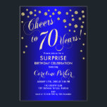 Surprise 70th Birthday Party - Royal Blue Gold Invitation<br><div class="desc">Surprise 70th Birthday Party Invitation
Elegant design in royal blue with faux glitter pattern. Features script font and confetti. Cheers to 70 Years! Message me if you need a custom age.</div>