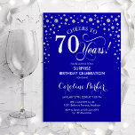 Surprise 70th Birthday Party - Royal Blue Silver Invitation<br><div class="desc">Surprise 70th Birthday Party Invitation.
Elegant design in royal blue and faux glitter silver. Features script font and diamonds confetti. Cheers to 70 Years! Message me if you need further customization.</div>