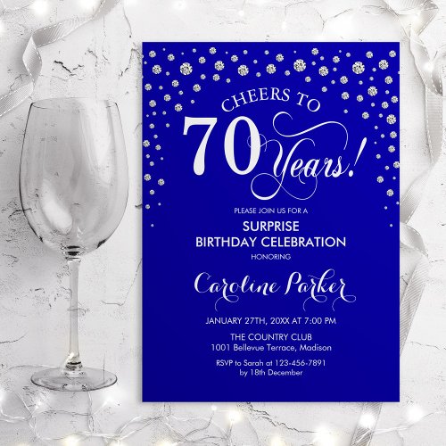 Surprise 70th Birthday Party _ Royal Blue Silver Invitation