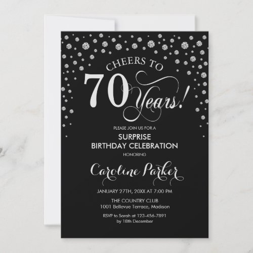 Surprise 70th Birthday Party _ Silver Black Invitation