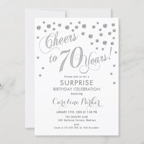 Surprise 70th Birthday Party _ Silver White Invitation