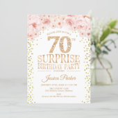 Surprise 70th Birthday Party - White Gold Pink Invitation (Standing Front)