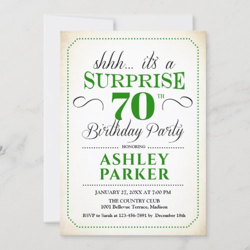 Surprise 70th Birthday Party _ White Green Invitation