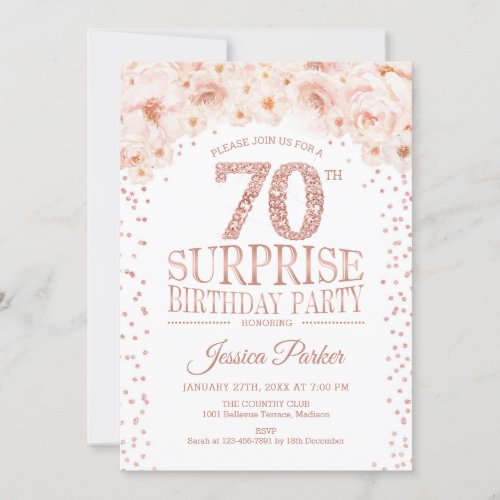 Surprise 70th Birthday Party _ White Rose Gold Invitation