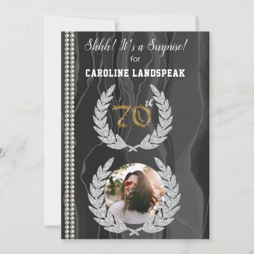 Surprise 70th Birthday Photo Gold Pearls  Silk Invitation