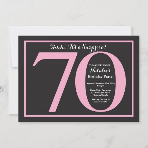 Surprise 70th Birthday Pink and Black Chalkboard Invitation