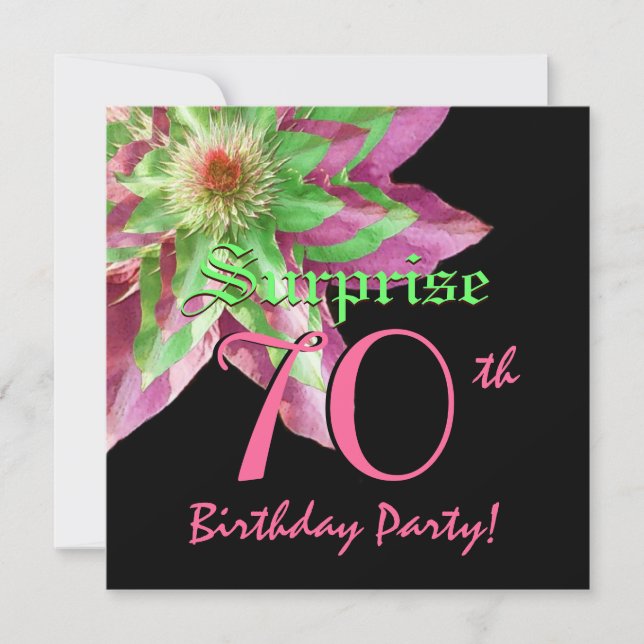 SURPRISE 70th Birthday Pink Green Flower W1444 Invitation (Front)