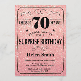 Surprise 70th Birthday Pink Rose Gold Glitter Invitation