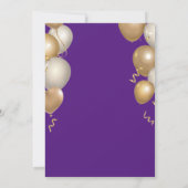 Surprise 70th Birthday Purple and Gold Balloons Invitation (Back)