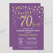 Surprise 70th Birthday Purple and Gold Diamond Invitation (Front/Back)
