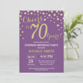 Surprise 70th Birthday Purple and Gold Diamond Invitation (Standing Front)