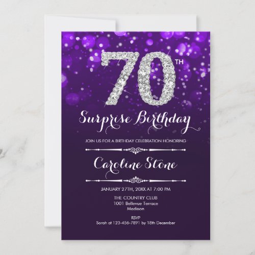 Surprise 70th Birthday _ Purple Silver Invitation