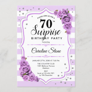Surprise 70th Birthday - Purple White Invitation