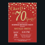 Surprise 70th Birthday Red and Gold Diamond Invitation<br><div class="desc">Surprise 70th Birthday Invitation with Red and Gold Glitter Diamond Background. Gold Confetti. Adult Birthday. Male Men or Women Birthday. For further customization,  please click the "Customize it" button and use our design tool to modify this template.</div>