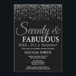 Surprise 70th Birthday Seventy and Fabulous Silver Invitation<br><div class="desc">Surprise 70th Birthday invitation. Seventy and Fabulous. Black and Silver. Silver Glitter. Adult Birthday Party. For Men or Women. For further customization,  please click the "Customize it" button and use our design tool to modify this template.</div>