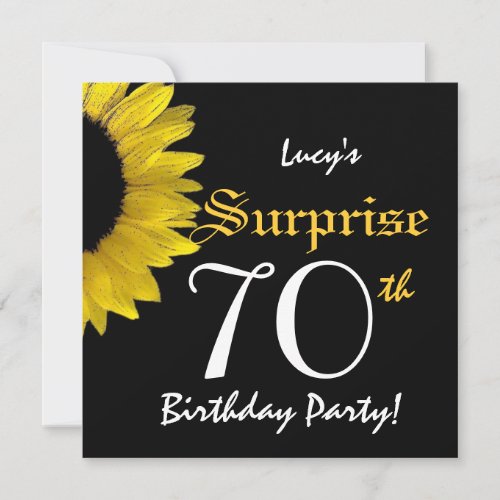 SURPRISE 70th Birthday Yellow Sunflower W1777 Custom Announcement