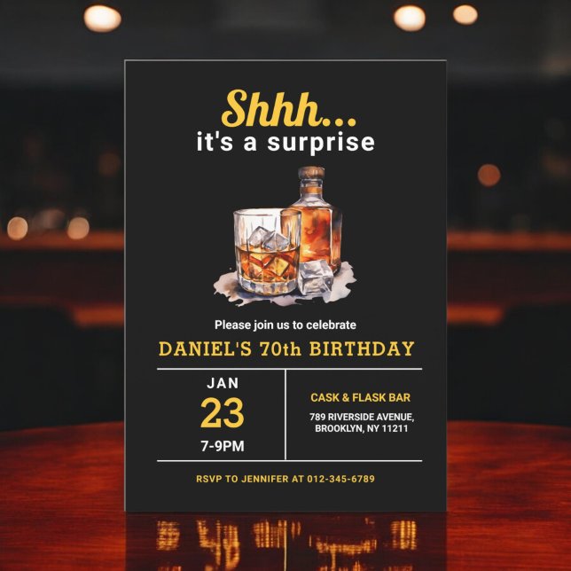 Surprise 70th Whiskey Bourbon Birthday Party Invitation (Creator Uploaded)