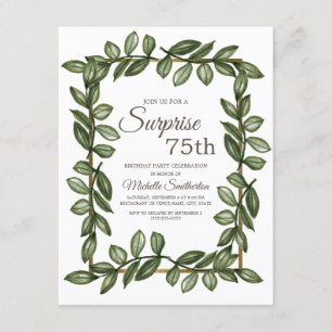 Surprise 75th Birthday Green Leaves Women Invitation