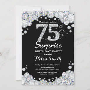 Surprise 75th Birthday Invitation Silver Diamond