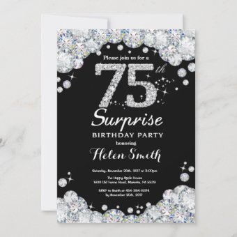 Surprise 75th Birthday Invitation Silver Diamond | Zazzle