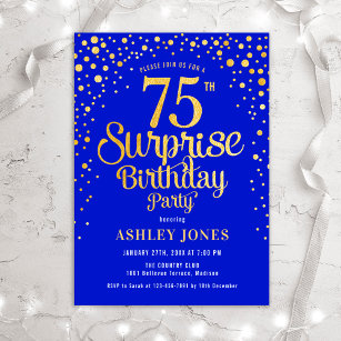 Surprise 75th Birthday Party - Royal Blue & Gold Invitation