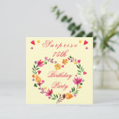 Surprise 75th Birthday Watercolor Floral Heart Invitation (Standing Front)