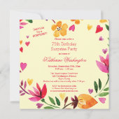 Surprise 75th Birthday Watercolor Floral Heart Invitation (Back)