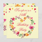 Surprise 75th Birthday Watercolor Floral Heart Invitation (Front/Back)