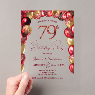 Surprise 79th Birthday Party Gold Burgundy Glitter Acrylic Invitations