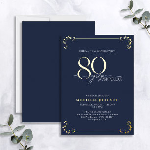 Surprise 80 & Fabulous Blue & Gold Birthday Foil Invitation