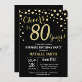 Surprise 80th Birthday Black and Gold Diamond Invitation (Front/Back)