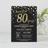 Surprise 80th Birthday Black and Gold Diamond Invitation (Standing Front)