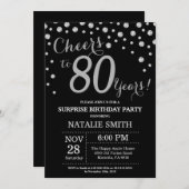 Surprise 80th Birthday Black and Silver Diamond Invitation (Front/Back)