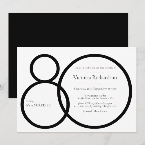 Surprise 80th Birthday Black White Minimalist