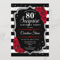 Surprise 80th Birthday - Black White Red