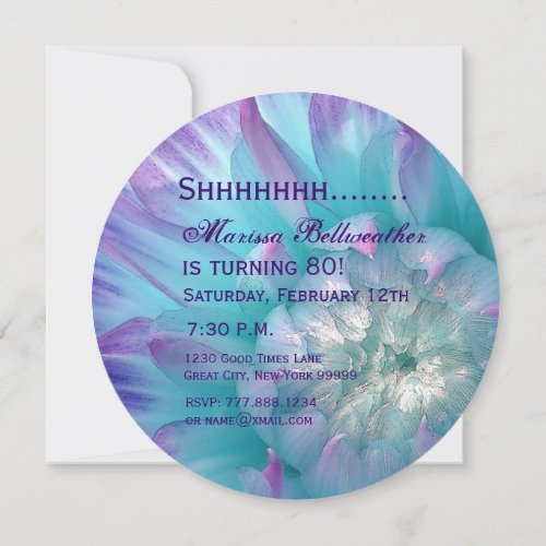 SURPRISE 80th Birthday Blue and Purple Dahlia A03 Invitation